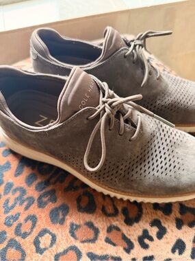 Cole Haan Men's Taupe Perforated Suede Lace-Up Oxfords